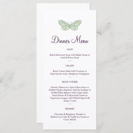 Le coeur bat Menu en vert (Devant / Derrière)