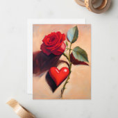 Le coeur et le Rose romantique propre carte de not (Devant/Arrière en situation)