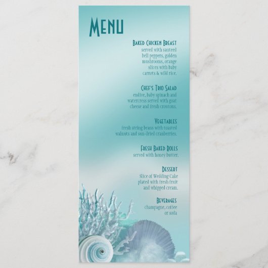 Le coquillage rêve l'aqua de menu de mariage de (Devant)