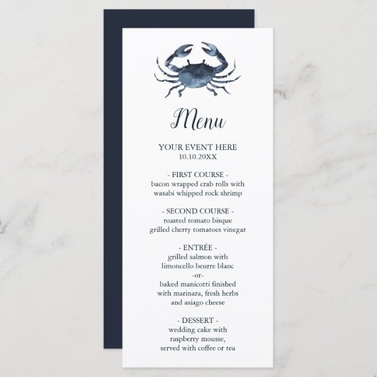 Le crabe bleu | Menu Mariage nautique (Devant / Derrière)