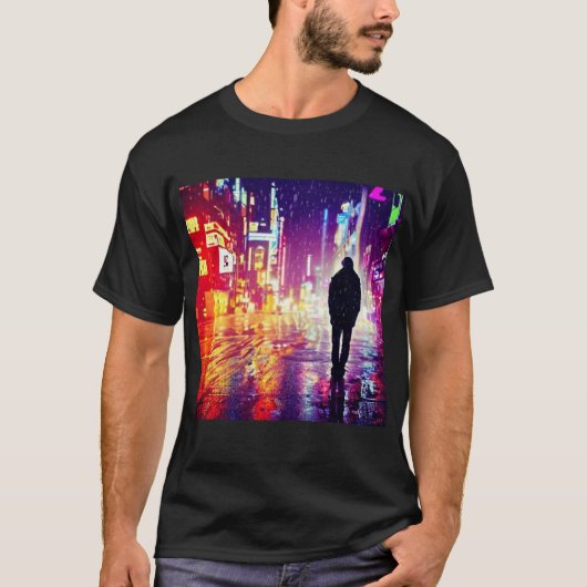 Le Cyberpunk Solitaire Dans La Pluie T-Shirt (Devant)