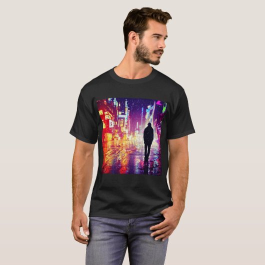 Le Cyberpunk Solitaire Dans La Pluie T-Shirt (Devant entier)