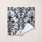 Le Damas Floral Noir Sur L'Argent (Gant de toilette)
