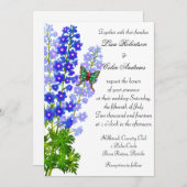Le delphinium bleu fleurit le faire-part de (Devant / Derrière)