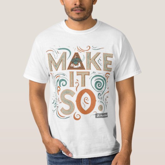 Le design du t-shirt comporte l'expression "Make I (Devant)