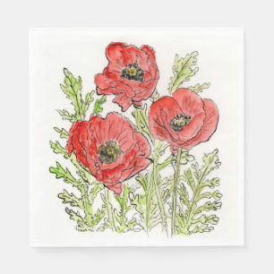 Le dessin des pavots sur des serviettes en papier