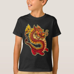 Le dragon chinois rouge badine le T-shirt foncé