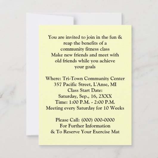 LE FAIRE-PART ANNONCENT LES CLASSES AÉROBIES DE (Dos)