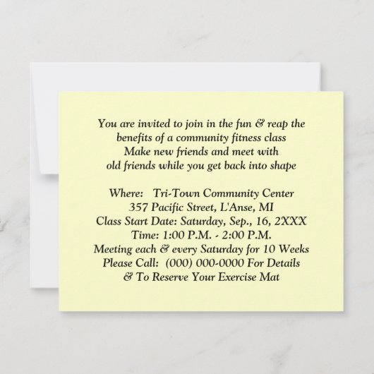 LE FAIRE-PART ANNONCENT LES CLASSES AÉROBIES DE (Dos)