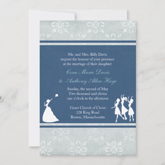 Le Faire-part de mariage bleu de la marine de mari (Devant)