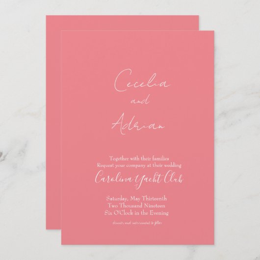 Le Faire-part de mariage corallien branché (Devant / Derrière)