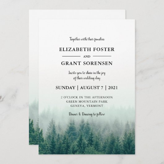 Le Faire-part de mariage moderne de Misty Pines (Devant / Derrière)