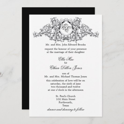 Le Faire-part de mariage Monogramme "Kate" (Devant / Derrière)