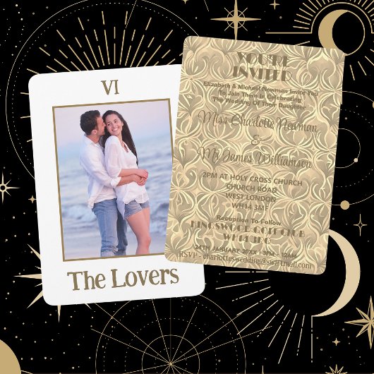 Le Faire-part de mariage photo Lovers Tarot Gold