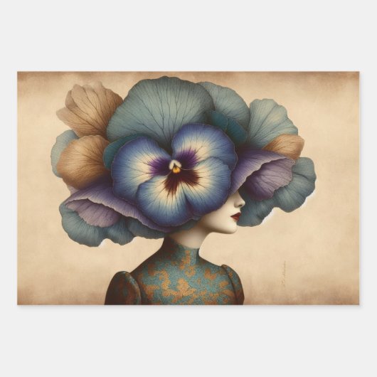 Le Femme Blue Pansy Decoupage Inpakpapier (Voorkant 3)