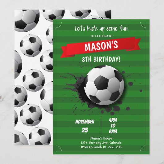 Le Football Reprend Une Invitation Anniversaire Am (Devant / Derrière)