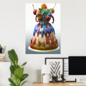 Le gâteau d'anniversaire fou | AI Art Poster (Bureau à domicile)