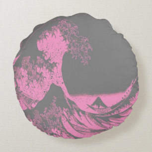 Le Grand Vague Coussin Rond Rose & Gris