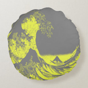 Le Grand Vague Jaune & Gris Coussin Rond