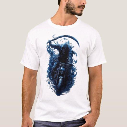 Le Grim Reaper Biker sur un T-shirt moto (Devant)