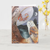 Le hibou et la carte de voeux de dryade (Fleur jaune)