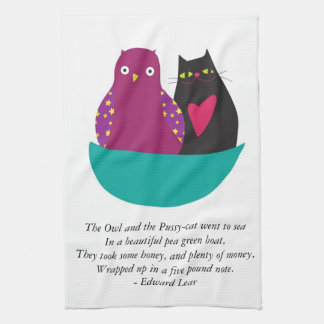Le hibou et le minou - serviette de cuisine/thé
