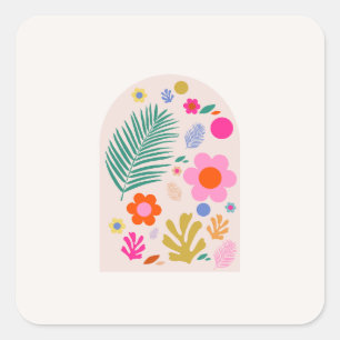Le Jardin 04 Retro Bloemen Moderne Bloemen Vierkante Sticker