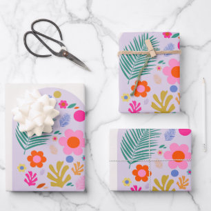 Le Jardin 07 Retro Flowers Pastel Lila Inpakpapier Vel