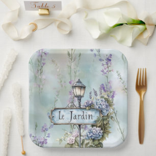Le Jardin (de tuin)  paarse bloemen Papieren Bordje