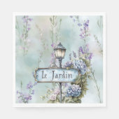 Le Jardin (de tuin) paarse bloemen Servet (Voorkant)