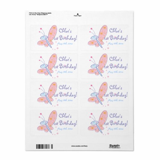 Le joyeux papillon Étiquette de bouteille d'eau d' (Feuille entière)