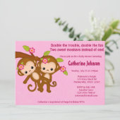 Le JUMEAU Monkeys les invitations MM2 ROSE de baby (Debout devant)