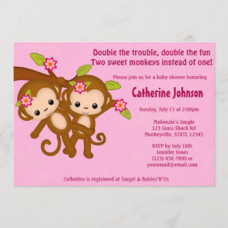 Le JUMEAU Monkeys les invitations MM2 ROSE de baby