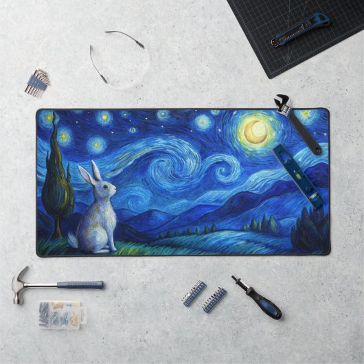 Le lapin de Pâques dans la nuit étoilée (Poste de travail)