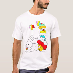 Le lapin mange le T-shirt de blanc de petit gâtea