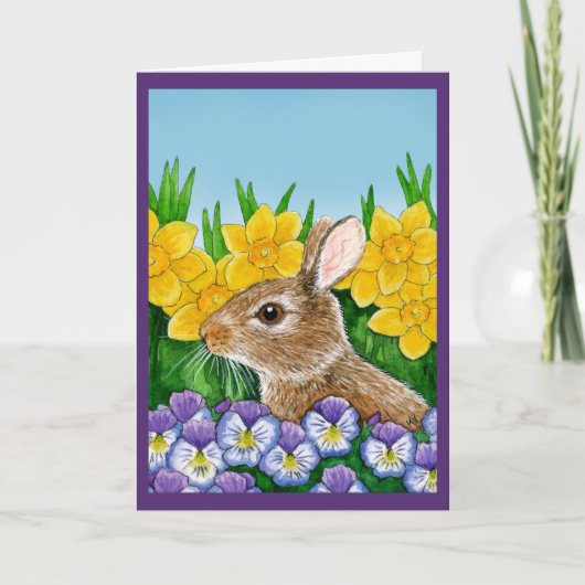 Le lapin mignon fleurit la carte de ressort de (Devant)