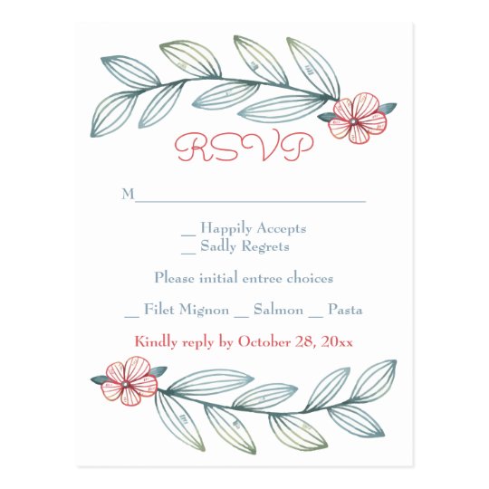 Le laurier floral de gris bleu de RSVP laisse la Carte Postale