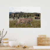 Le lion américain avec mammouths et bison, affiche (Cuisine)