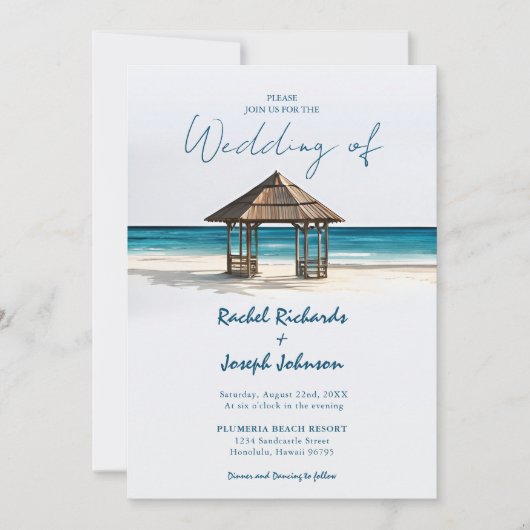 Le littoral Gazebo Beach Invitations de mariage (Devant)