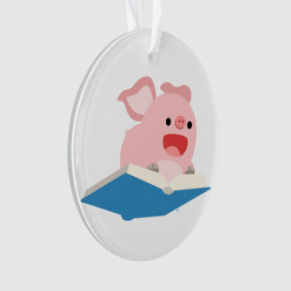 Le livre volant et l'ornement acrylique de cochon