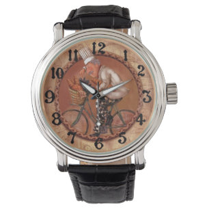 Le livreur vintage de pain sur la montre à vélo