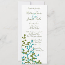Le long Faire-part de mariage floral bleu et vert
