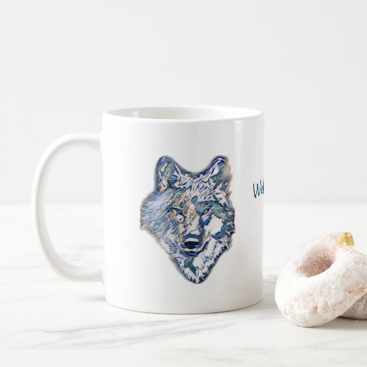 Le loup d'hiver (personnalisé), la Mug de café (Avec donut)