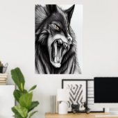 Le loup en colère | AI Art Poster (Bureau à domicile)
