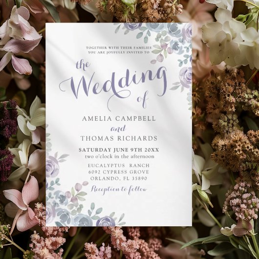Le Mariage De Fleurs Violettes & Bleues Invitation