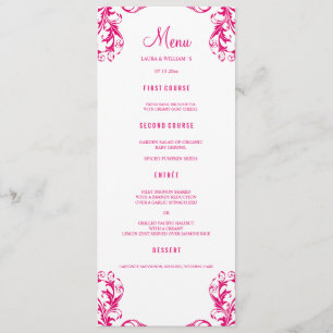 Le menu de dîner de mariage carde la damassé