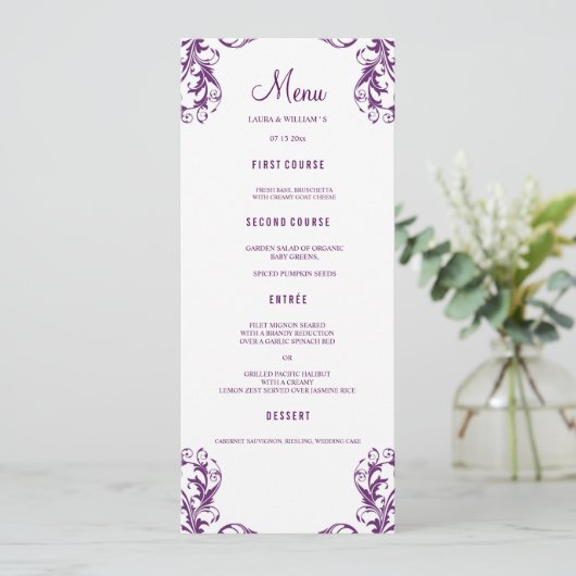 Le menu de dîner de mariage carde le style de (Debout devant)
