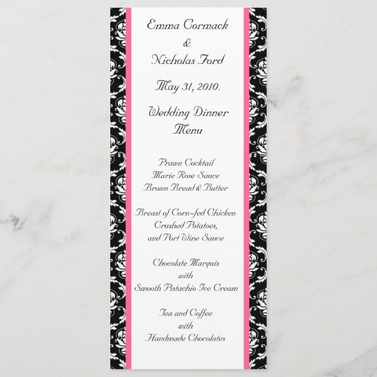 Le menu de mariage carde la damassé de monogramme (Dos)