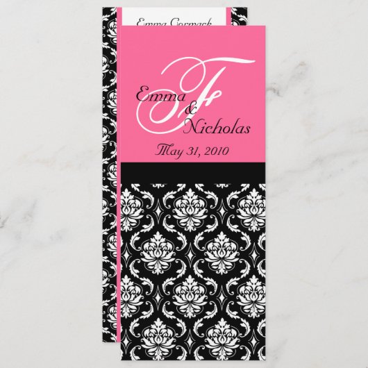 Le menu de mariage carde la damassé de monogramme (Devant / Derrière)