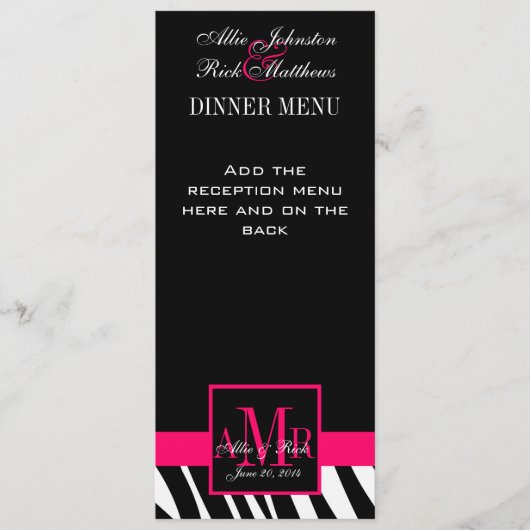Le menu de mariage carde le monogramme rose de (Devant)